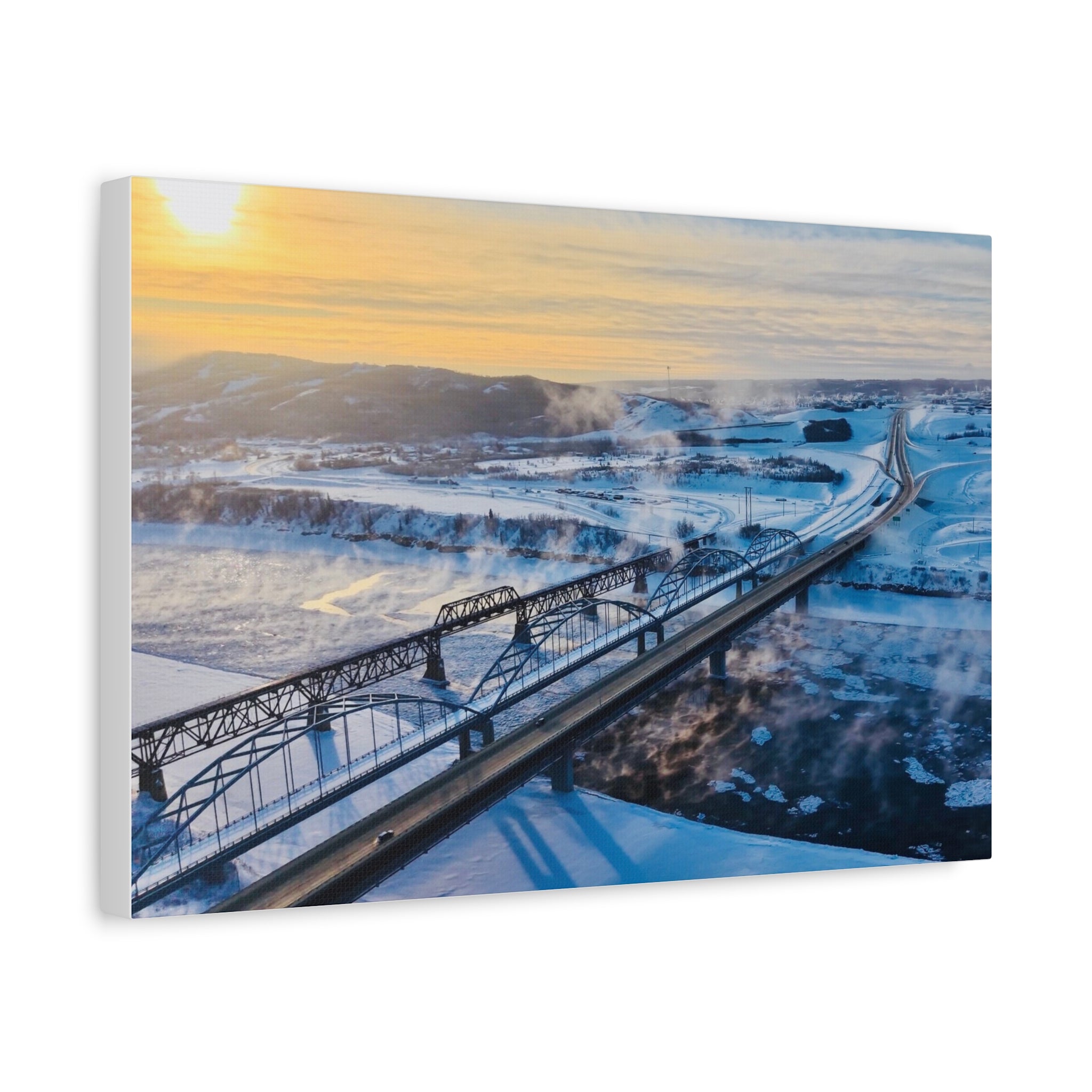 Peace River Alberta - Winter Bridge Landscape Matte Canvas Wall Art – Stretched 1.25"