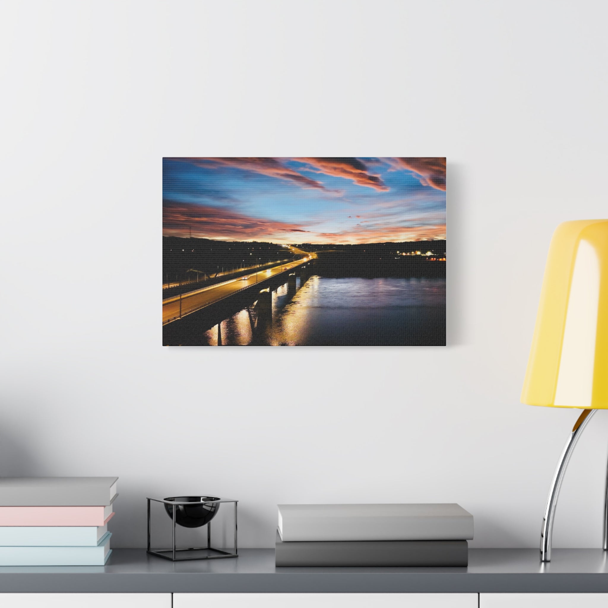 Sunset Peace River Alberta Bridge Matte Canvas Print — Stretched Wall Art