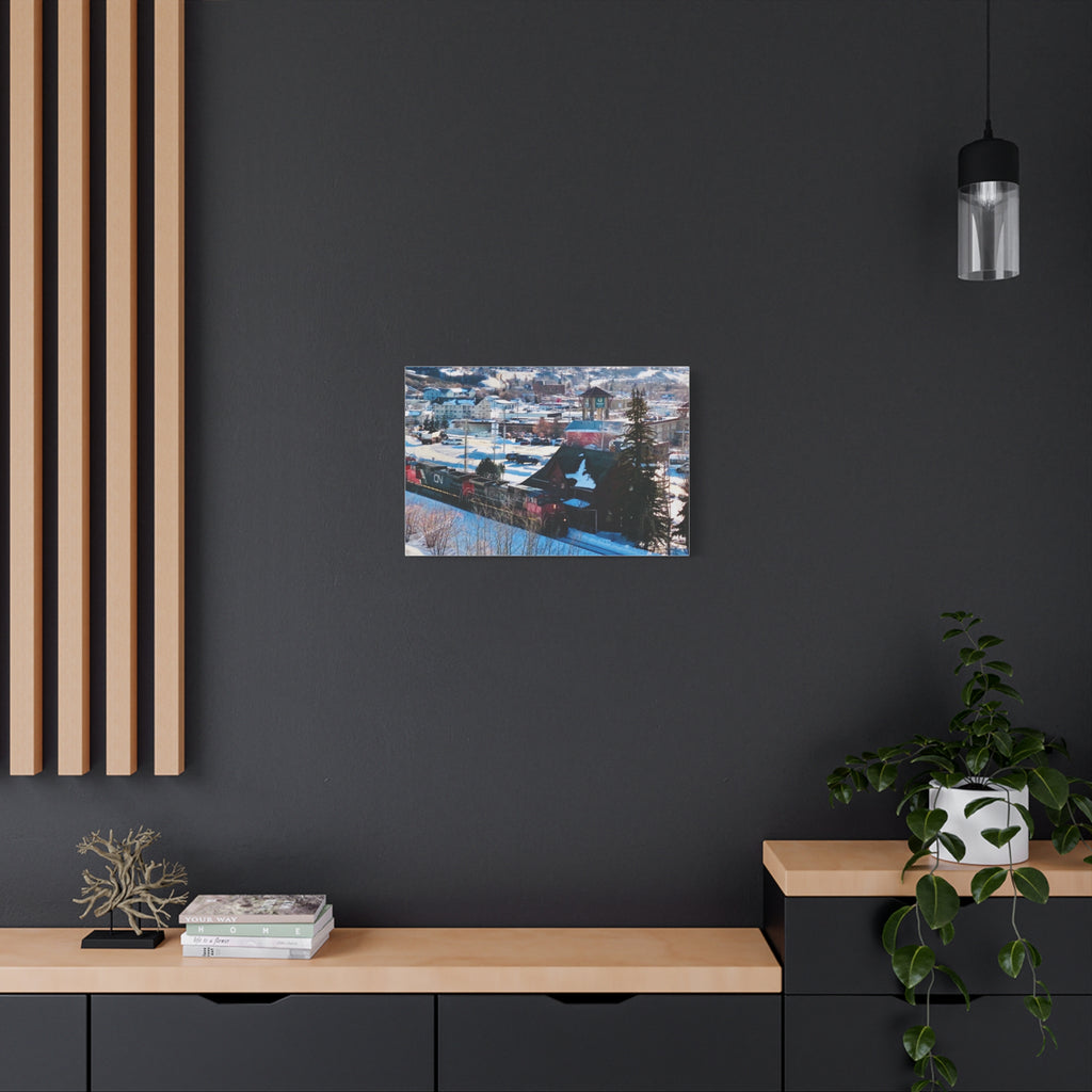 Winter Train Peace River Alberta Town Matte Canvas Print — Stretched 1.25" Wall Art