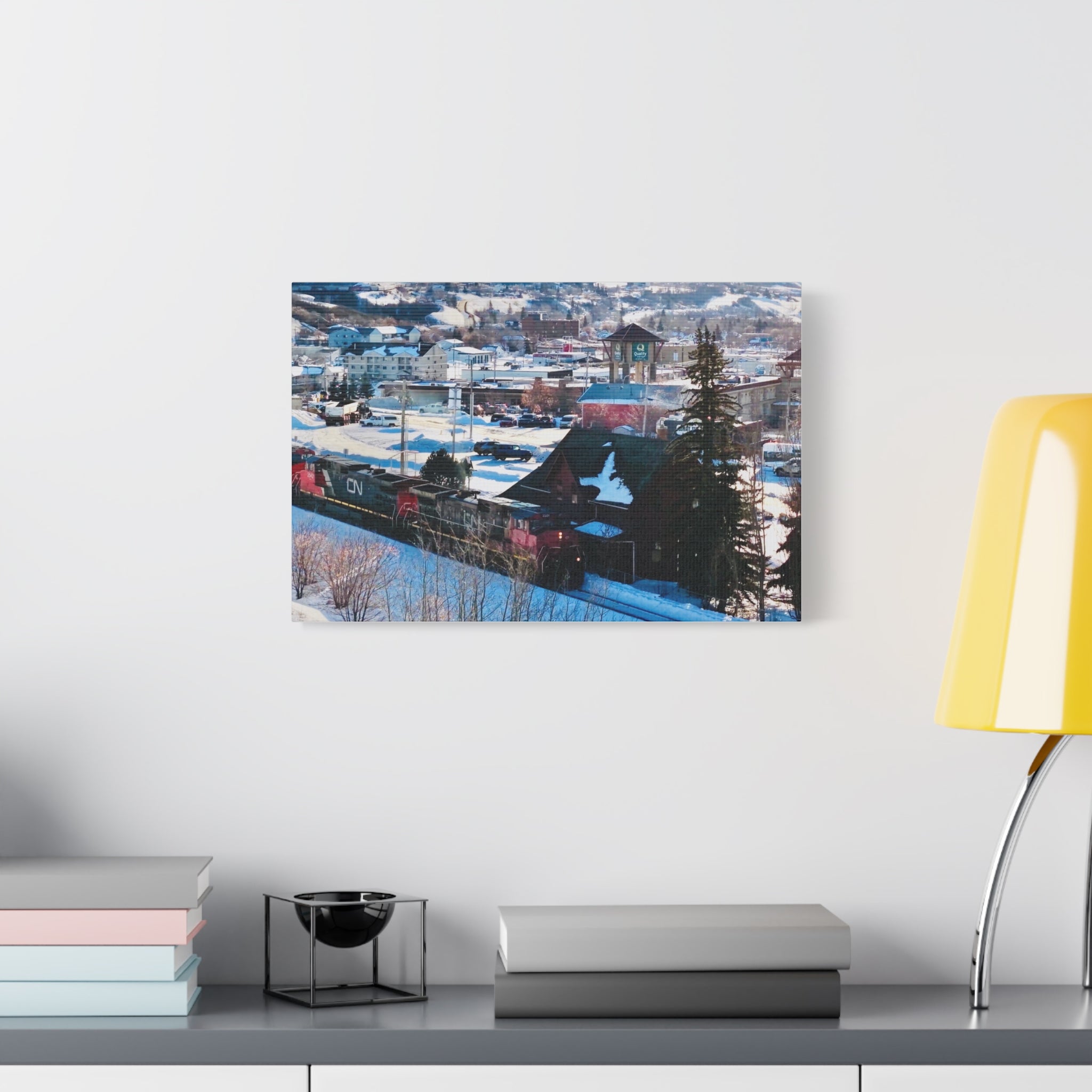 Winter Train Peace River Alberta Town Matte Canvas Print — Stretched 1.25" Wall Art