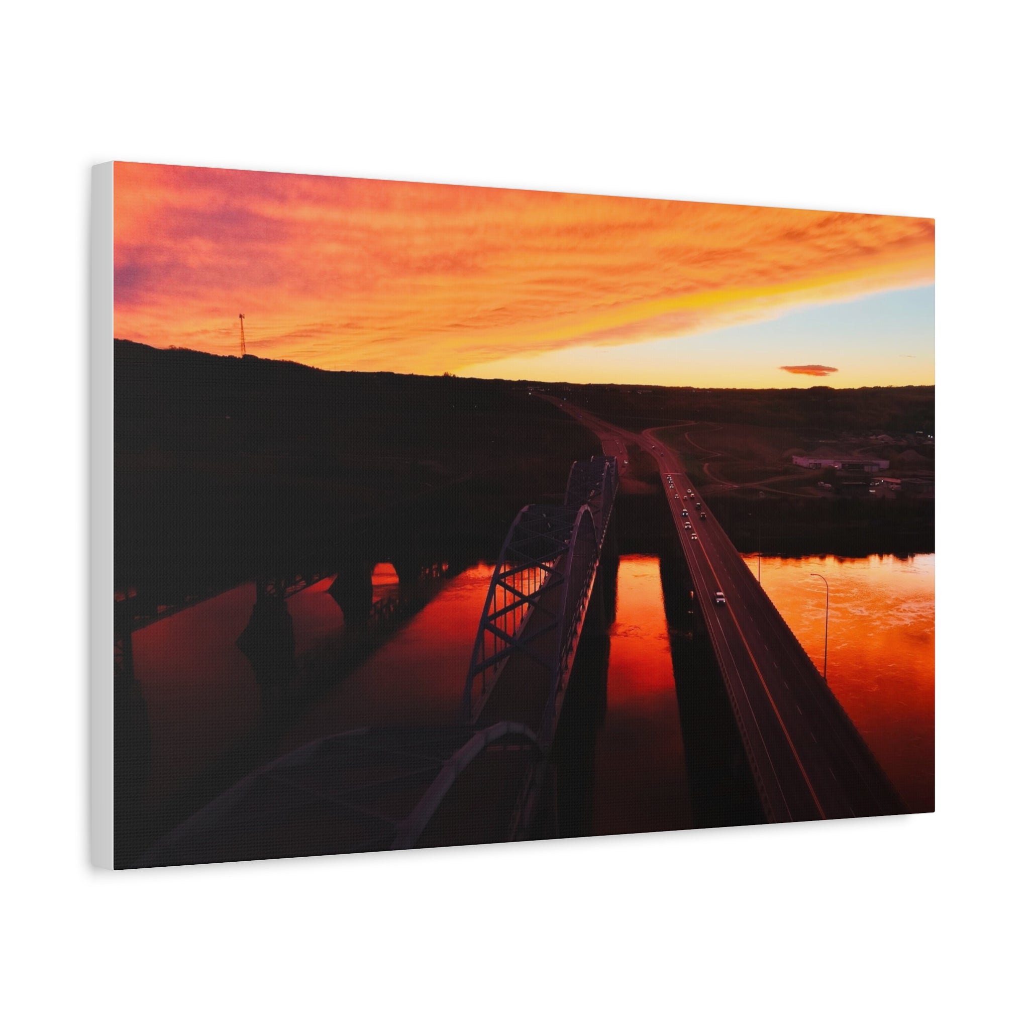 Peace River Alberta Sunset Bridge Matte Canvas Wall Art — Stretched 1.25"