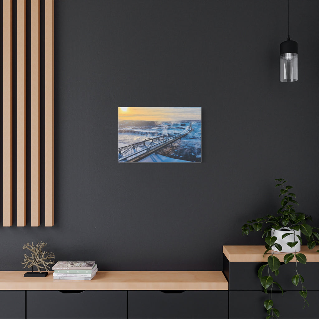 Peace River Alberta - Winter Bridge Landscape Matte Canvas Wall Art – Stretched 1.25"